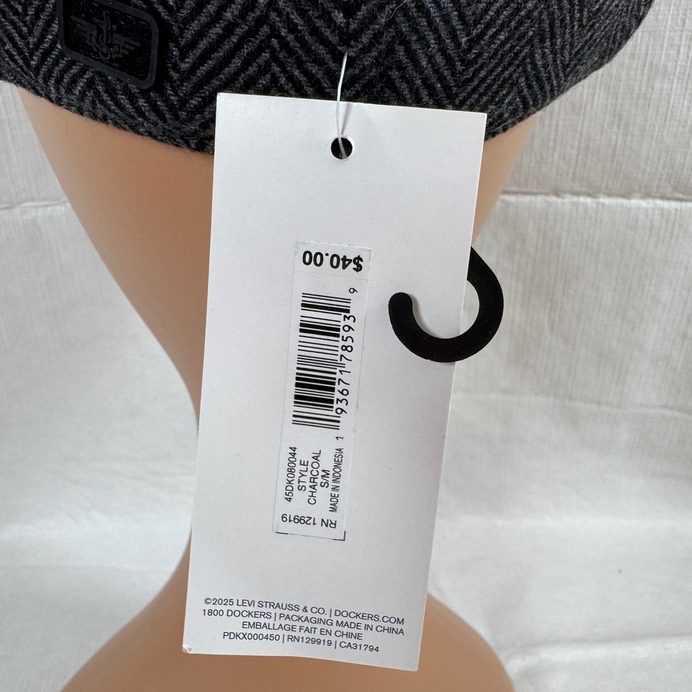 NWT Dockers Mens Newsboy Charcoal Gray Herringbone Ivy Flat Cap Hat S/M - Picture 3 of 8